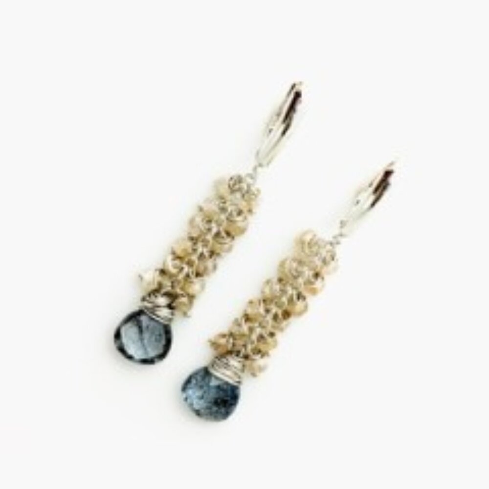 NWOT‎ Artisan Sterling Silver Natural Moss Aquamarine & Natural Zircon Earrings